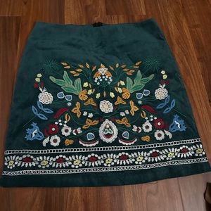 Green Embroidered Skirt
